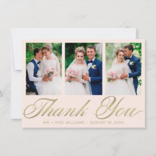 Wedding Thank You 3 Photo Collage Blush Gold