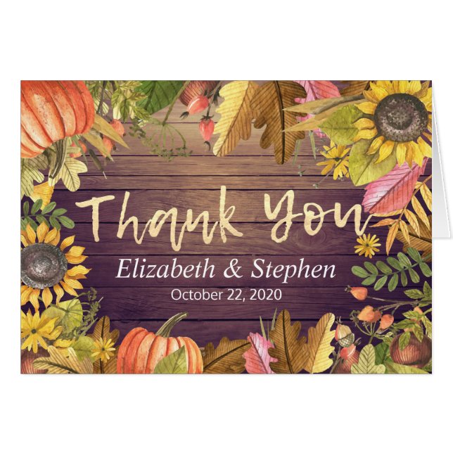 Wedding Thank You Autumn Maple Leaves Pumpkin Wood (Front Horizontal)