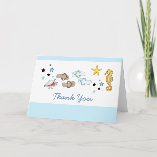 Wedding Thank You Beach Flip Flops - blue Card (Front)