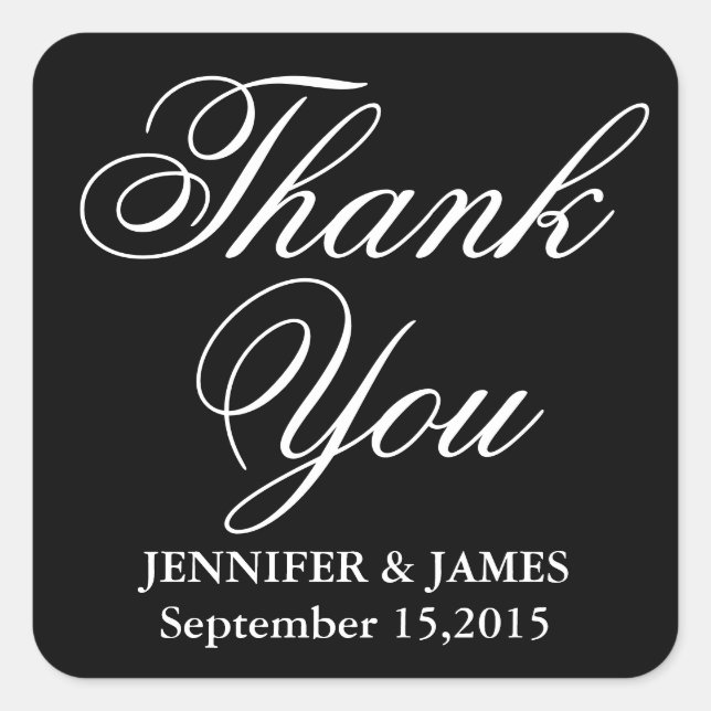 Wedding Thank You Black and White Script Sticker (Front)