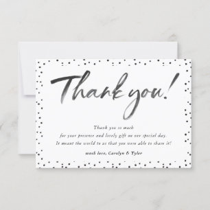 WEDDING THANK YOU black ink calligraphy polka dot Card