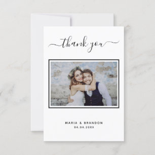 Wedding thank you black white typography photo card
