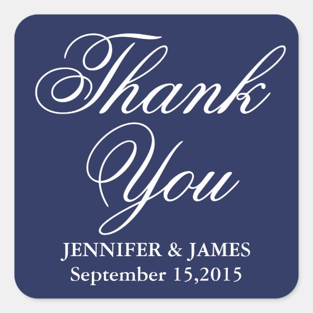 Wedding Thank You Blue and White Script Sticker (Front)
