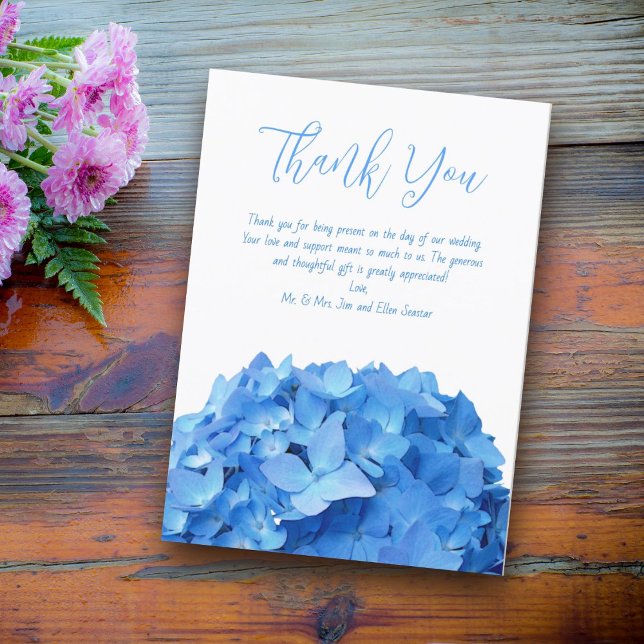 Wedding Thank You Blue Hydrangea Flowers Card (Creator Uploaded)