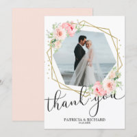 Wedding Thank You Blush Floral Gold Foil Geometric