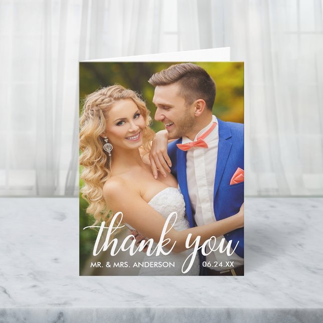 Wedding Thank You Bride and Groom Photo Note Card (Customize to add text or more photos inside of card.)