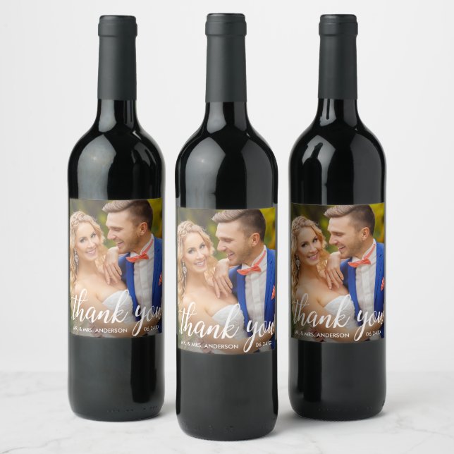 Wedding Thank You Bride and Groom Photo Wine Label (Bottles)