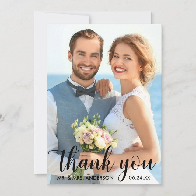 Wedding Thank You Bride Groom Photo Card B (Front)