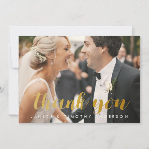 wedding thank you bride groom photo gold faux foil