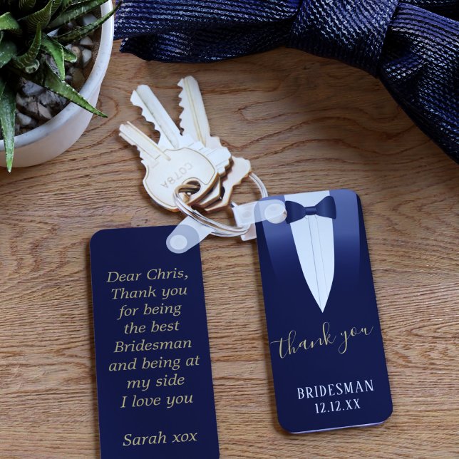 Wedding Thank You Bridesman Blue Tuxedo Keychain (Thank your Bridesman or any member of your bridal party with this blue tuxedo keychain. )