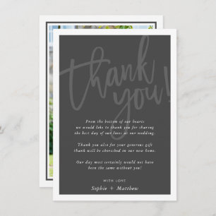 WEDDING THANK YOU brush lettered script dark grey Invitation