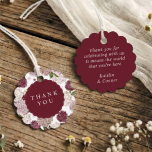 Wedding Thank You Burgundy Hydrangea Floral Favour Tags