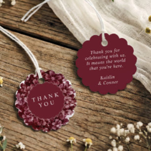 Wedding Thank You Burgundy Hydrangea Flower Favour Tags