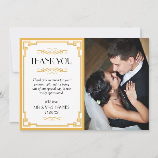 Wedding Thank You Card , Art Deco Flat Card (Front)