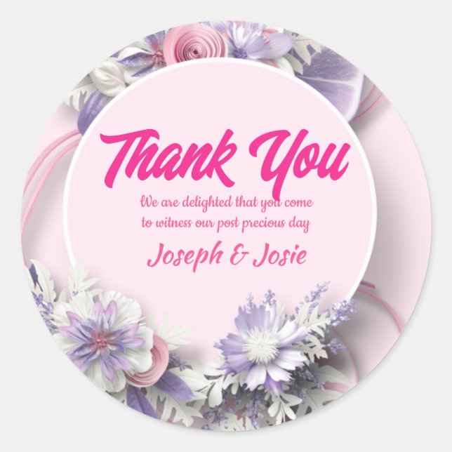 Wedding Thank you card Classic Round Sticker (Front)