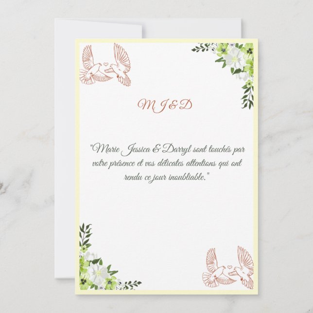 Wedding Thank You Card - Colombes (Back)