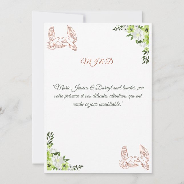 Wedding Thank You Card - Doves (Back)