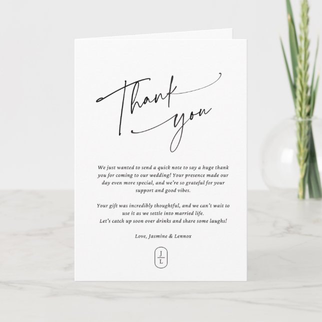 Wedding Thank You Card – Elegant Cursive Monogram  (Front)