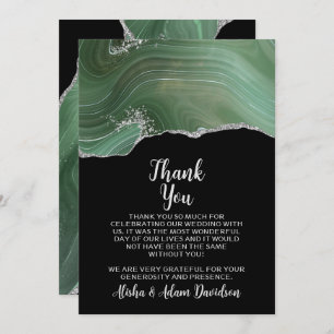 Wedding Thank You Card Green Silver Glitter Black