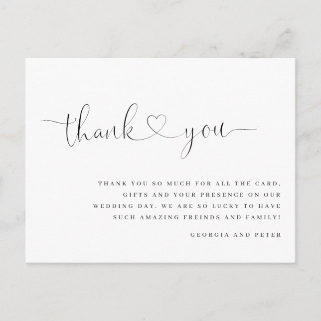 wedding thank you card message heart thank you (Front)