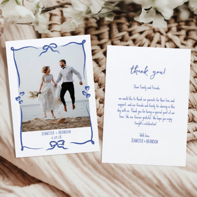 Wedding Thank you card photo wavy fancy bow (Creator Uploaded)