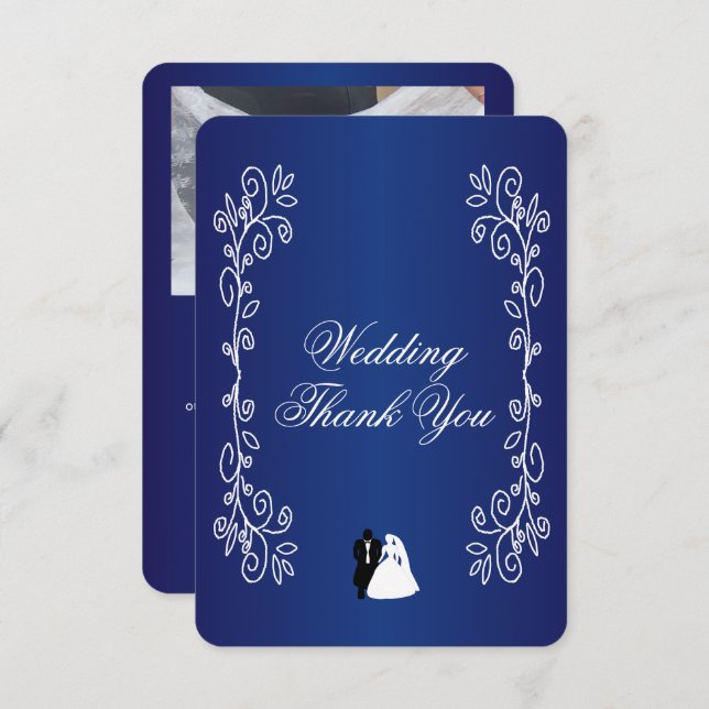 Wedding Thank You Card Royal Blue Bride Groom (Front/Back)