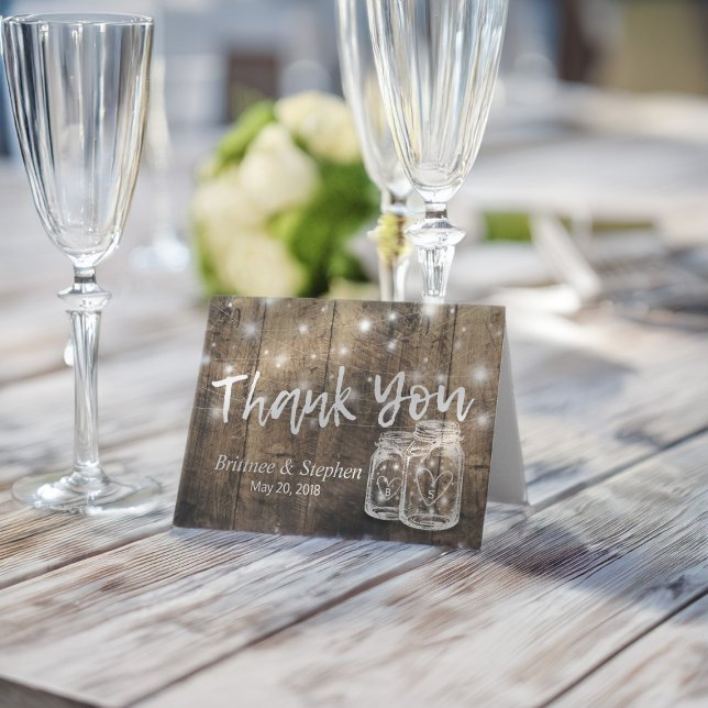 Wedding Thank You Card Rustic Wood Mason Jar Light (Creator Uploaded)