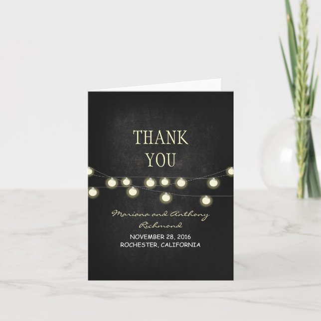wedding thank you card with chalkboard & lights (Front)