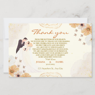 Wedding Thank You Card with Cream Floral Design