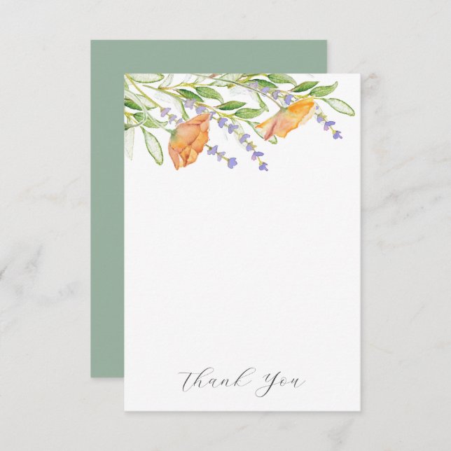 Wedding Thank You Cards Watercolor Flowers (Front/Back)