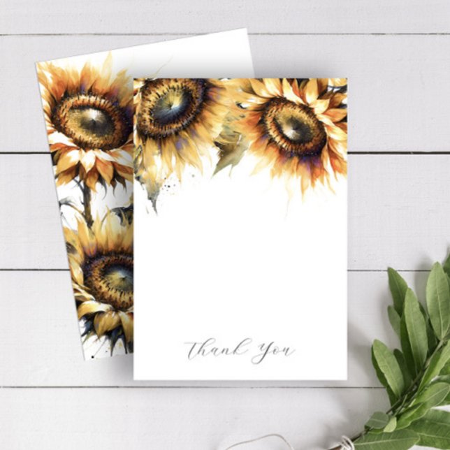 Wedding Thank You Cards Yellow Sunflowers (Thank you note cards feature watercolor sunflowers in shades of yellow on Do Tell A Belle)