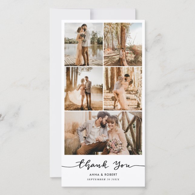 Wedding Thank You Casual Script Photo Collage Holiday Card (Front)