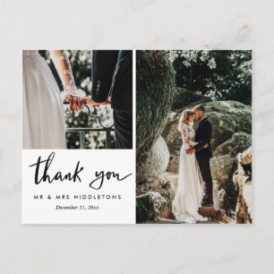 Wedding Thank You Casual Script Two Photos Postcard
