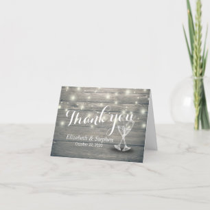 Wedding Thank You Champagne Glasses Wood Lights