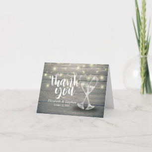 Wedding Thank You Champagne Glasses Wood Lights Card
