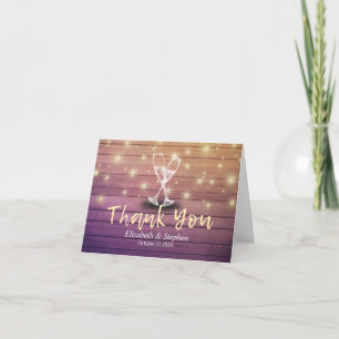 Wedding Thank You Champagne Glasses Wood Lights Card