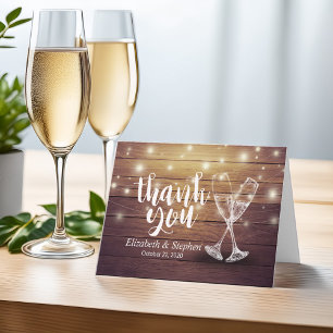 Wedding Thank You Champagne Glasses Wood Lights Card