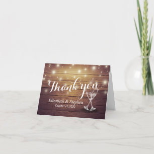 Wedding Thank You Champagne Glasses Wood Lights Card
