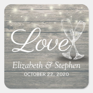 Wedding Thank You Champagne Glasses Wood Lights Square Sticker