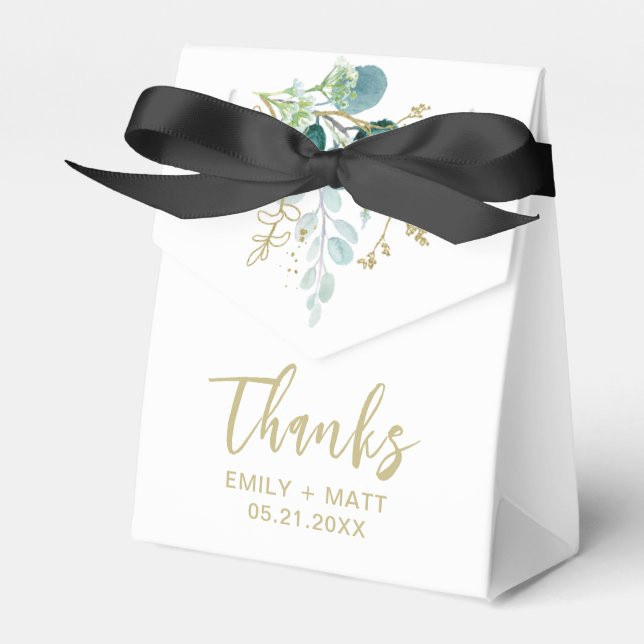 Wedding Thank You Chic Gold Eucalyptus Favour Boxe Box (Front Side)