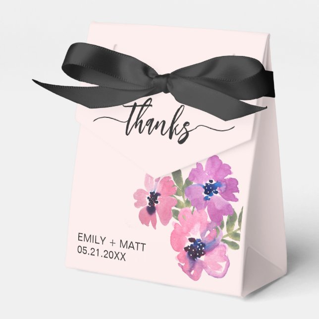 Wedding Thank You Chic Pink Floral Favour Boxes (Front Side)