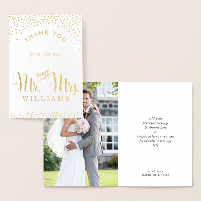 WEDDING THANK YOU couple mr & mrs modern script Foil Card (Display)