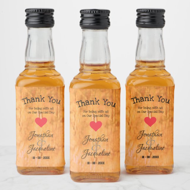 Wedding Thank You Custom Names Rustic Chic Mini Liquor Bottle Label (Bottles)