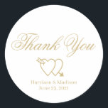 Wedding Thank You custom script gift favour Classic Round Sticker<br><div class="desc">Wedding Thank You custom script gift favour Classic Round Stickers
two hearts</div>