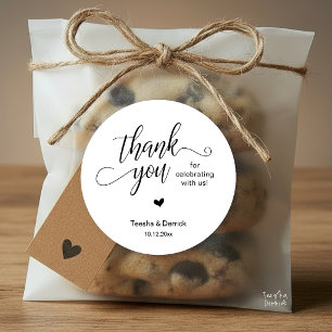 Wedding Thank You Cute Heart Black White Gifts Classic Round Sticker