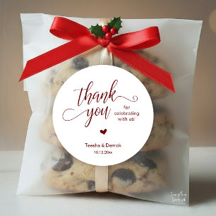Wedding Thank You Cute Heart Burgundy Wine Gifts Classic Round Sticker