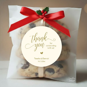 Wedding Thank You Cute Heart Cream Gold Gifts Classic Round Sticker