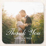 Wedding Thank You Elega Photo Square Paper Coaster<br><div class="desc">Modern wedding coaster features “Thank You”in script calligraphy and your photo.</div>