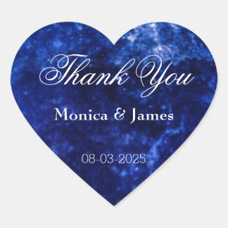 Wedding Thank You Elegant Blue White Heart Sticker