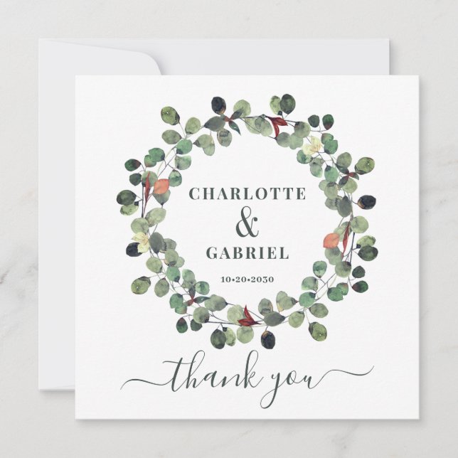 Wedding Thank You Eucalyptus Greenery  Card (Front)